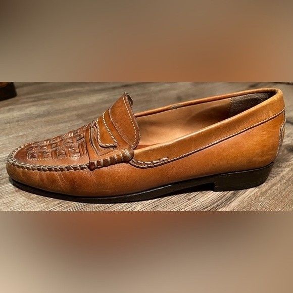 Vintage Bally Woven Men’s Leather Loafer Tan Brown Size 8 main image 4